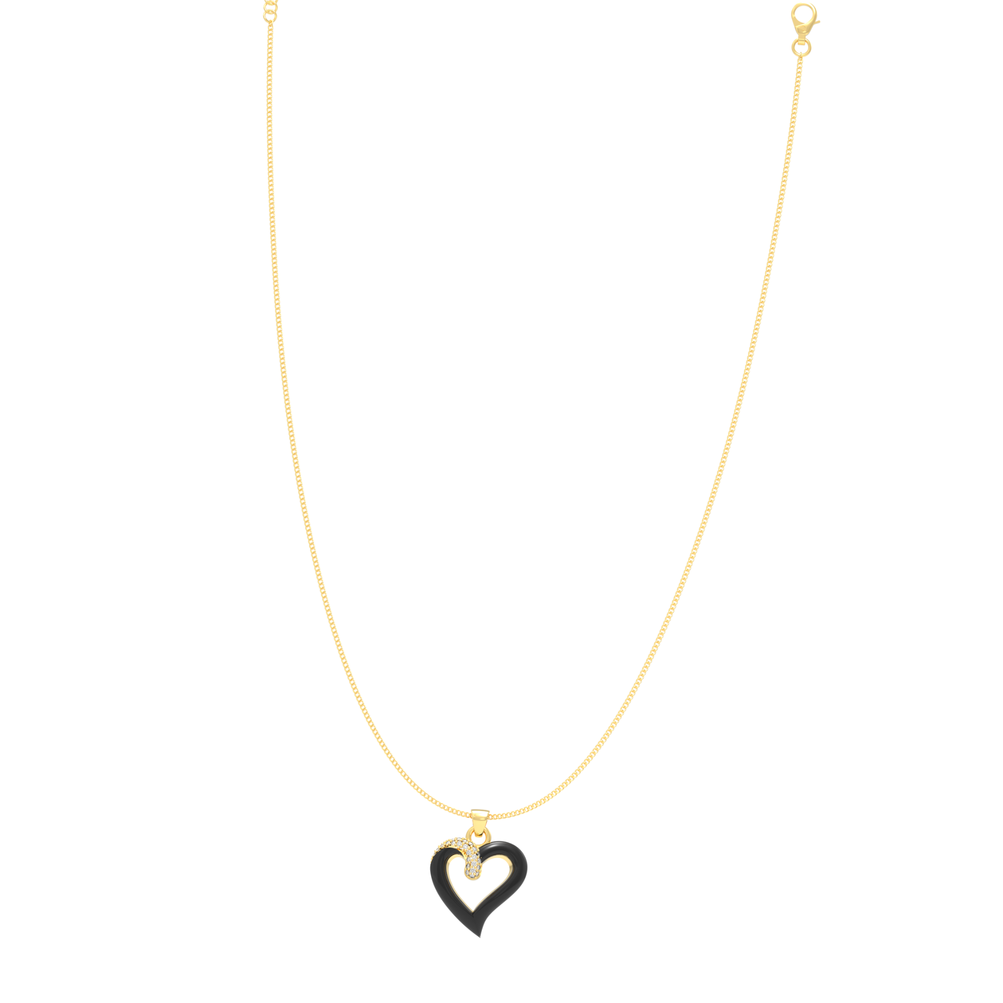 Chic Black Heart Pendant With Chain, Hallmarked 925 Sterling Silver